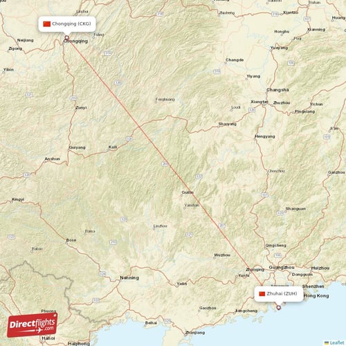 Chongqing - Zhuhai direct flight map