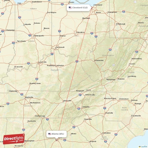 Cleveland - Atlanta direct flight map