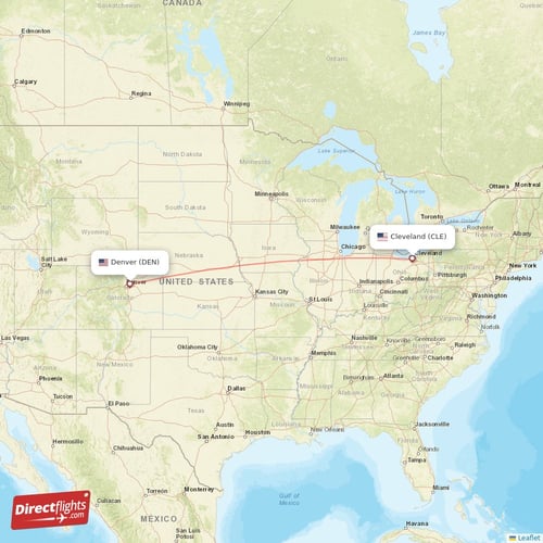 Cleveland - Denver direct flight map