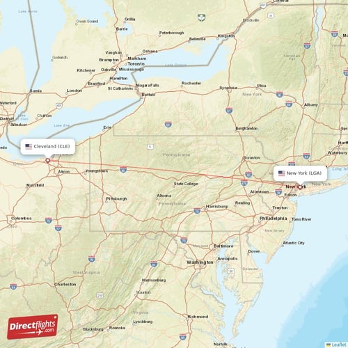 Cleveland - New York direct flight map