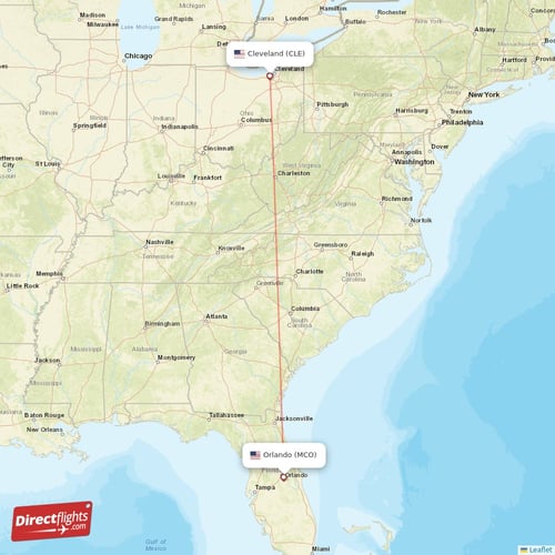 Cleveland - Orlando direct flight map