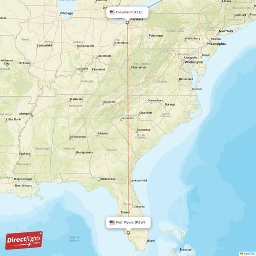 Cleveland - Fort Myers direct flight map