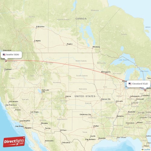 Cleveland - Seattle direct flight map
