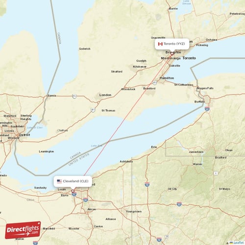 Cleveland - Toronto direct flight map