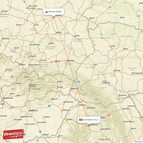 Cluj-Napoca - Warsaw direct flight map
