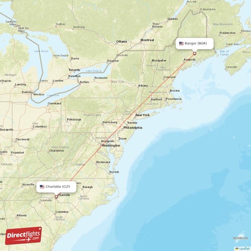 Charlotte - Bangor direct flight map