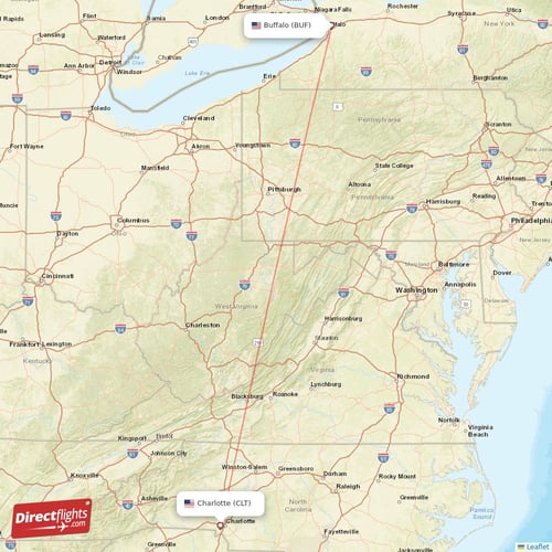 Charlotte - Buffalo direct flight map