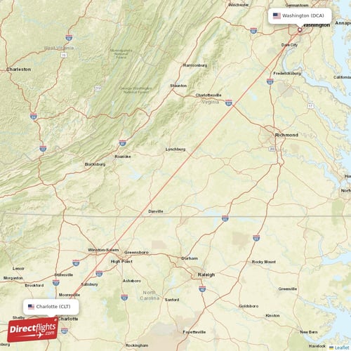Charlotte - Washington direct flight map