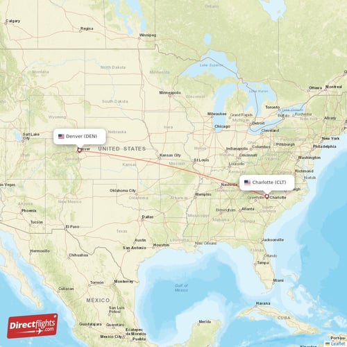 Charlotte - Denver direct flight map
