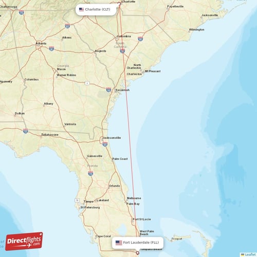 Charlotte - Fort Lauderdale direct flight map