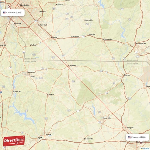 Charlotte - Florence direct flight map