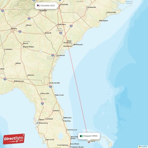 Charlotte - Freeport direct flight map