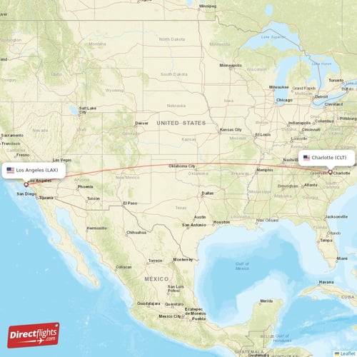 Charlotte - Los Angeles direct flight map