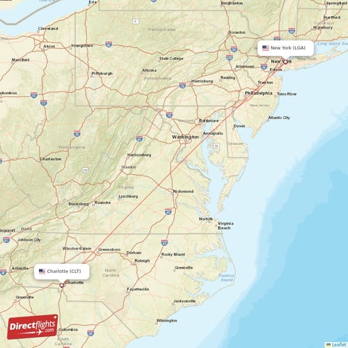 Charlotte - New York direct flight map