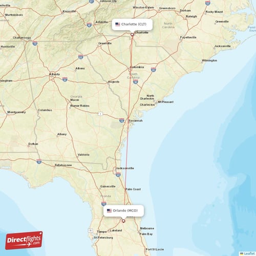 Charlotte - Orlando direct flight map
