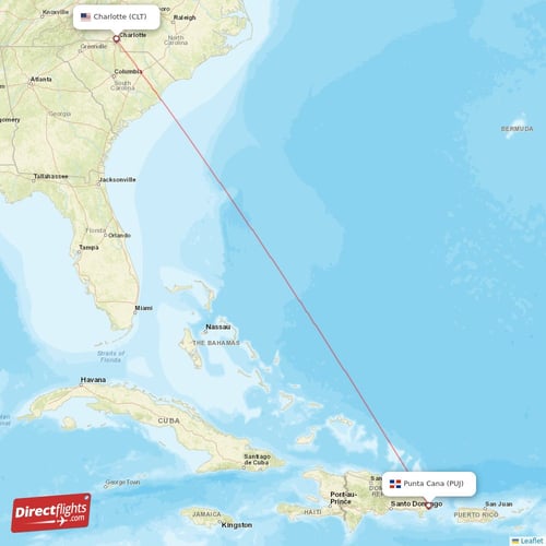 Charlotte - Punta Cana direct flight map