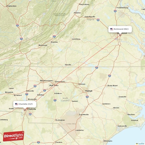 Charlotte - Richmond direct flight map