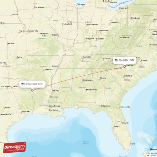 Charlotte - Shreveport direct flight map