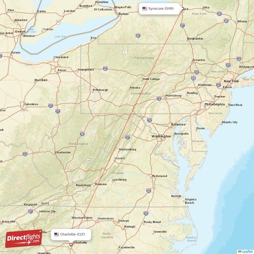 Charlotte - Syracuse direct flight map