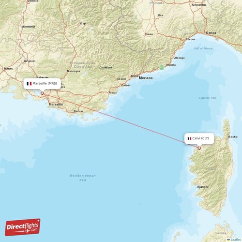 Calvi - Marseille direct flight map