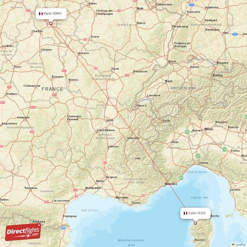 Calvi - Paris direct flight map