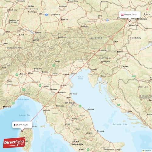 Calvi - Vienna direct flight map