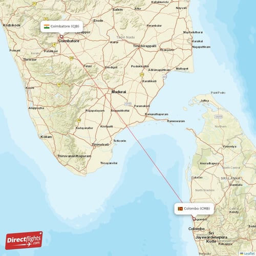 Colombo - Coimbatore direct flight map