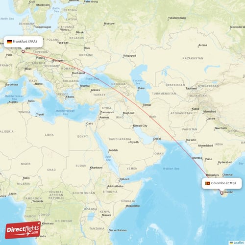 Colombo - Frankfurt direct flight map