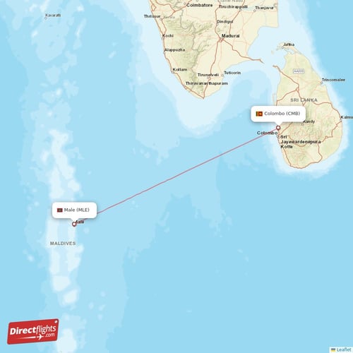 Colombo - Male direct flight map