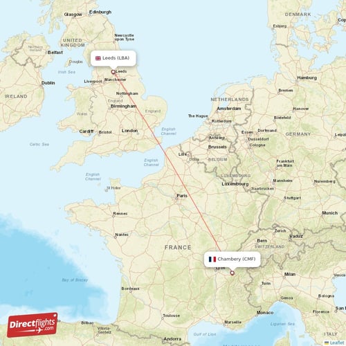 Chambery - Leeds direct flight map