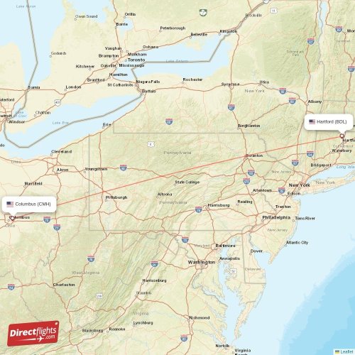 Columbus - Hartford direct flight map