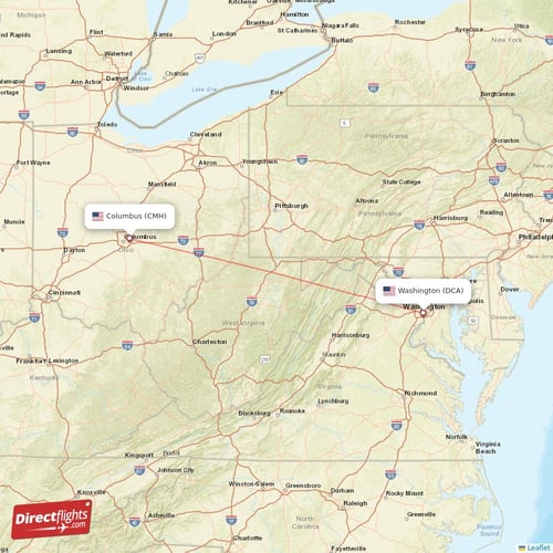 Columbus - Washington direct flight map