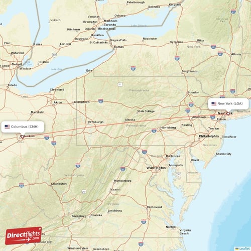 Columbus - New York direct flight map