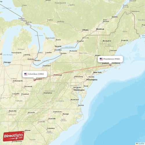 Columbus - Providence direct flight map