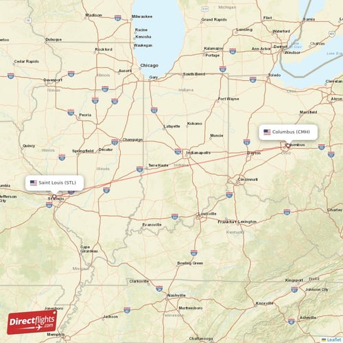 Columbus - Saint Louis direct flight map