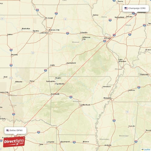 Champaign - Dallas direct flight map