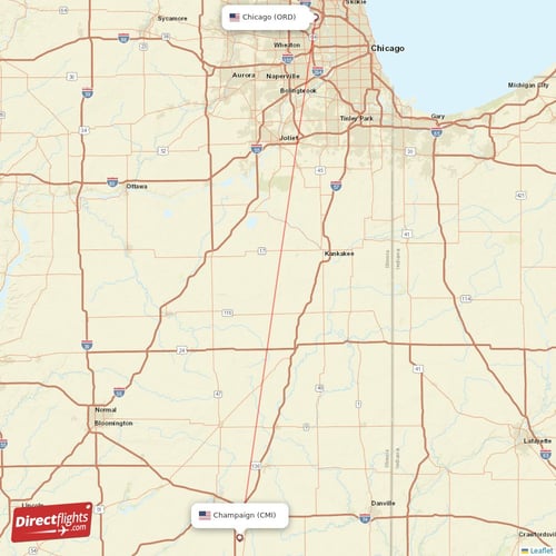 Champaign - Chicago direct flight map