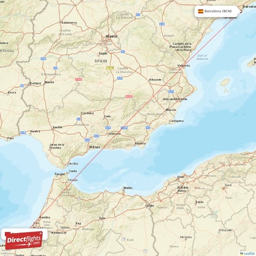 Casablanca - Barcelona direct flight map