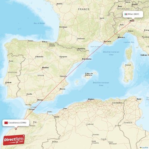 Casablanca - Milan direct flight map