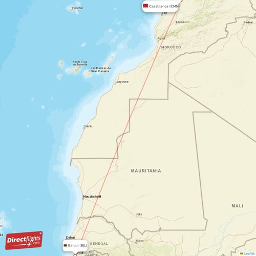 Casablanca - Banjul direct flight map