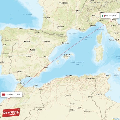 Casablanca - Bologna direct flight map
