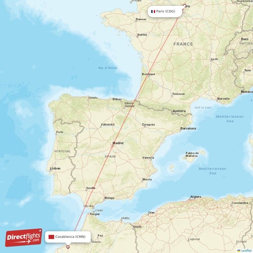 Casablanca - Paris direct flight map