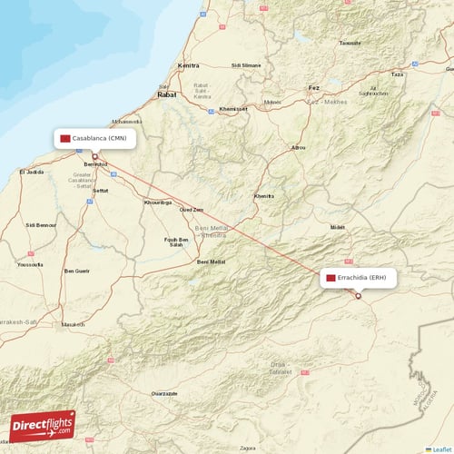 Casablanca - Errachidia direct flight map
