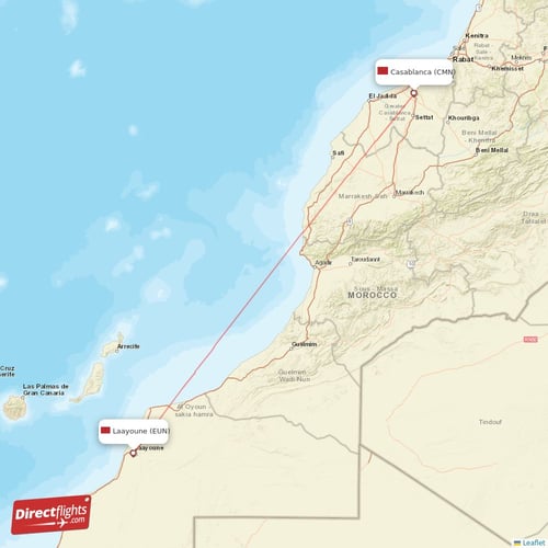 Casablanca - Laayoune direct flight map