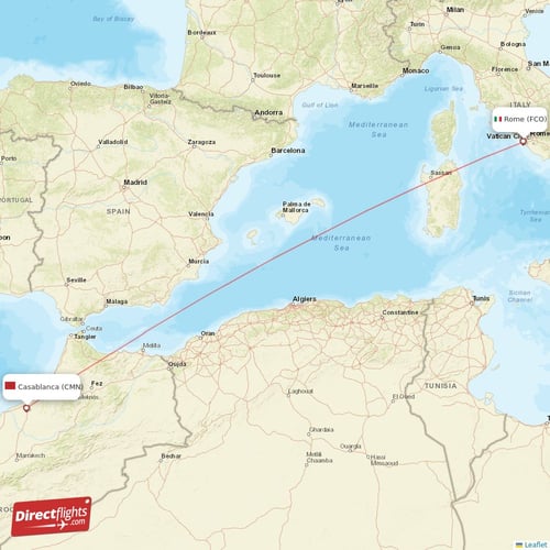 Casablanca - Rome direct flight map