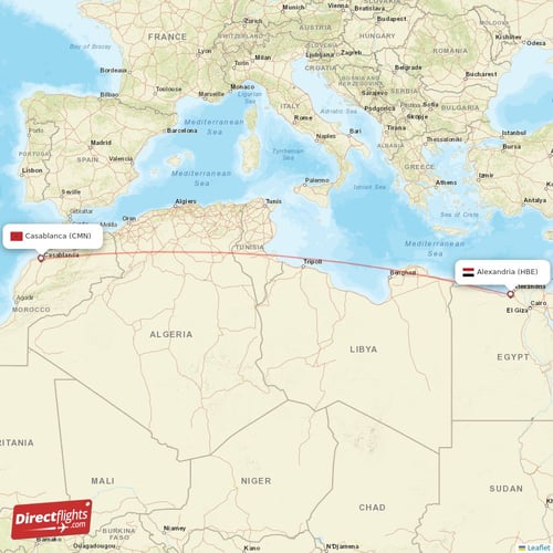 Casablanca - Alexandria direct flight map