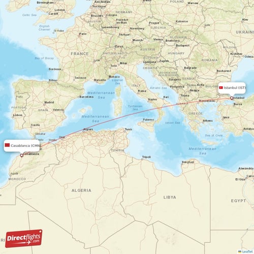 Casablanca - Istanbul direct flight map