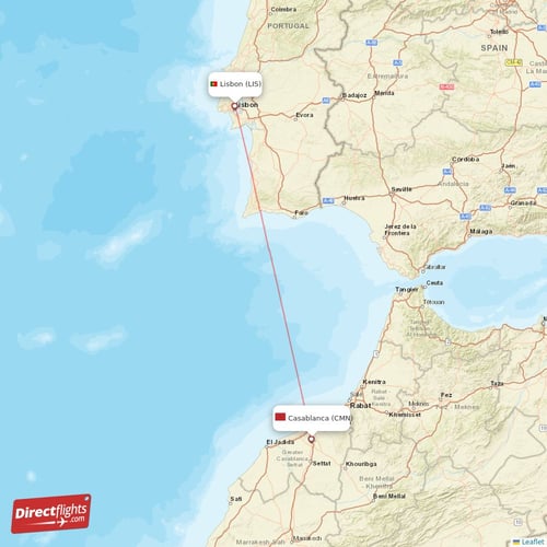 Casablanca - Lisbon direct flight map