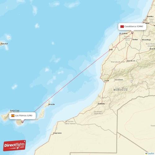 Casablanca - Las Palmas direct flight map