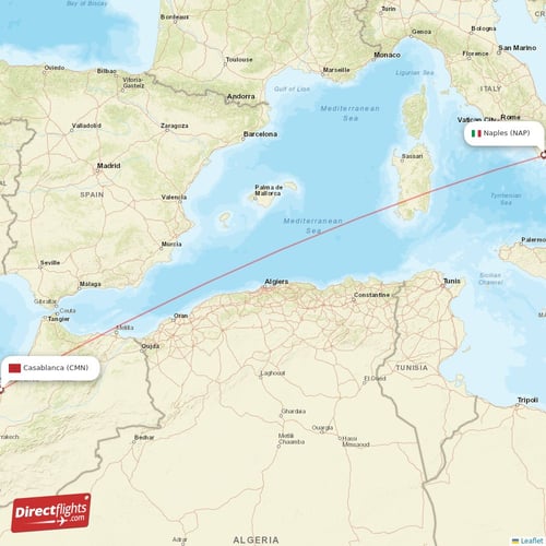 Casablanca - Naples direct flight map